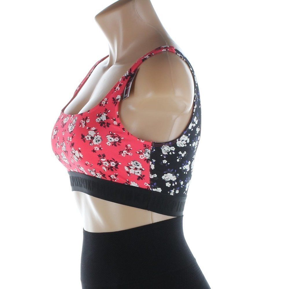 NWT PINK Victoria’s Secret Floral Mixed Print Sports Bra Red & Black S - Picture 2 of 9